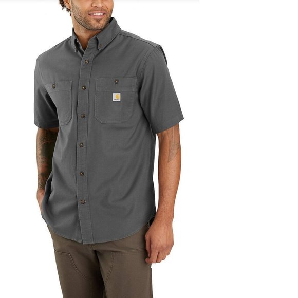 Rugged Flex Relaxed Fit Midweight Canvas Short-Sleeve Shirt Grey - Picture 1 of 7